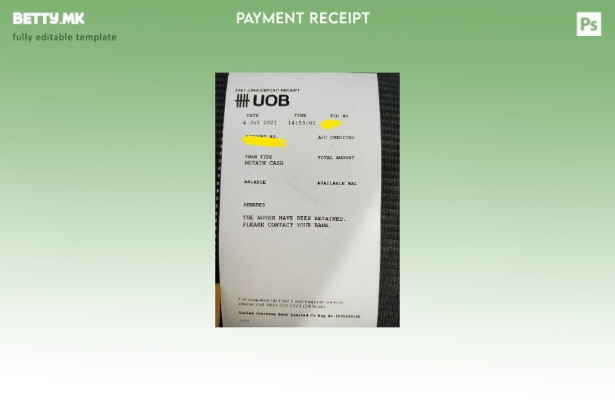 Модерен стил шаблон за потврда за банкарски депозит во Сингапур Uob